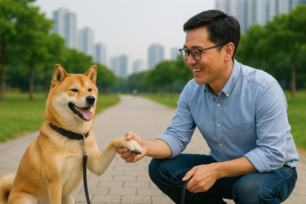 수원시 매너견 인증제를 시각화한 실사 이미지로, 반려견과 보호자의 공존과 시민 예절을 따뜻하게 표현한 기사용 대표 사진